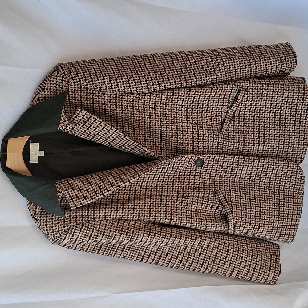 Torn by Ronny Kobo Anok Checkered Blazer in Black and Tan Green XS